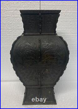 LARGE 17th c antique Chinese lacquered bronze FANG vase / censer