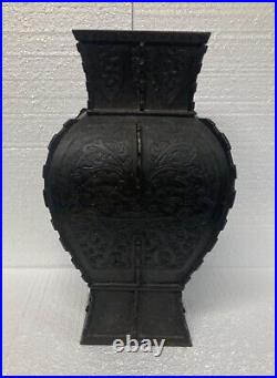 LARGE 17th c antique Chinese lacquered bronze FANG vase / censer