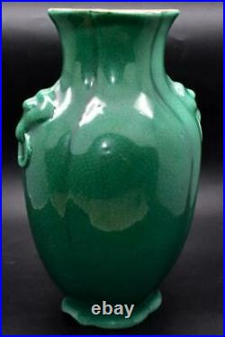 LARGE ANTIQUE 19thC / 20thC CHINESE GREEN CRACKLE GLAZED VASE L. WANNIECK
