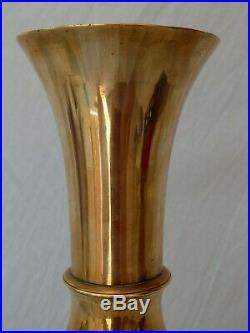LARGE ANTIQUE CHINESE YELLOW PAKTONG BRONZE GU FORM BEAKER VASE 18th 19th CENT