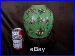 LARGE Antique Chinese Ginger Jar Famille ROSE Verte Green VASE