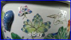 LARGE Antique Porcelain Famille Verte Rose Chinese Lidded Bowl Ginger Jar Vase