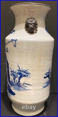 LARGE Antique late 19th c Chinese blue & white Porcelain vase with mark