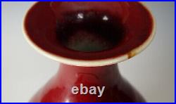 LARGE CHINESE SANG DE BOEUF VASE Qing Dynasty Antique Porcelain Red Flambe China