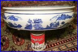 LARGE! Chinese blue & white planter tray porcelain fish bowl flower pot jar vase