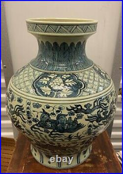 LARGE & Heavy Blue and white vase. Yuan Period