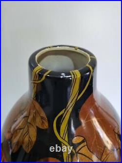 LARGE Vintage Chinese Double Gourd decorated with gold red foliage birds vase