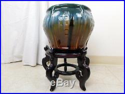 LARGE Vintage Chinese Oriental Fish Bowl Planter Vase BEAUTIFUL DRIP GLAZED