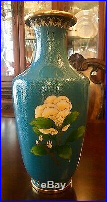 Large 13 Tall Chinese Brass Cloisonné Enamel Floral Vase A Beauty