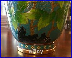 Large 13 Tall Chinese Brass Cloisonné Enamel Floral Vase A Beauty