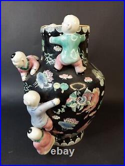Large 14 Vintage Chinese Fertility Vase Climbing Children Boys