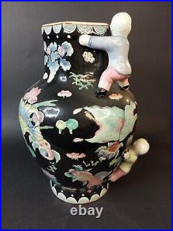 Large 14 Vintage Chinese Fertility Vase Climbing Children Boys
