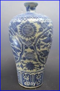 Large 16th Century Chinese Export Blue White Vase, Ming Dynasty, Cranes Design