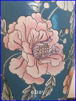 Large 18 Chinese Blue Enamel Floral Porcelain Qing Qianlong Nian Zhi Vase