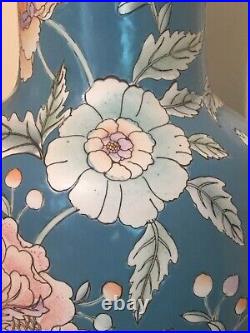 Large 18 Chinese Blue Enamel Floral Porcelain Qing Qianlong Nian Zhi Vase