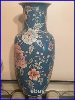 Large 18 Chinese Blue Enamel Floral Porcelain Qing Qianlong Nian Zhi Vase