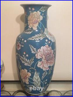 Large 18 Chinese Blue Enamel Floral Porcelain Qing Qianlong Nian Zhi Vase