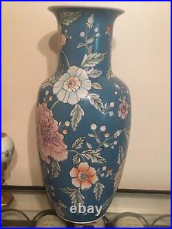 Large 18 Chinese Blue Enamel Floral Porcelain Qing Qianlong Nian Zhi Vase