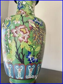 Large 18 Cloisonné Year of the Dragon Chinese Vase. Green withFloral Motifs