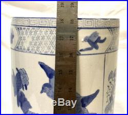 Large 18 Vintage Chinese Blue White Porcelain Umbrella Stand Birds Estate find