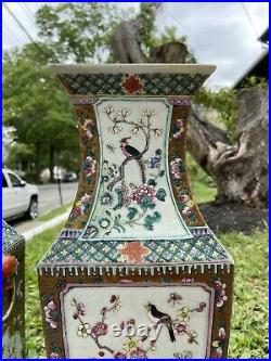 Large 19Th C. Antique Qing Dynasty Pair Of Peacock Porcelain Chinese Vases