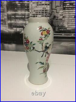 Large 19th Century Chinese Birds And Flowers Vase With Mark Yongzheng Style