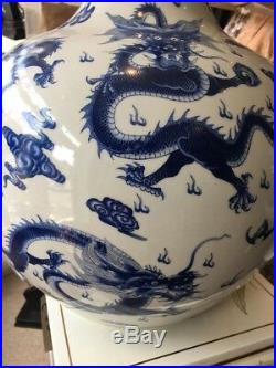 Large 19th Century Chinese Blue & White Bottle Vase Stamped