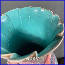 Large 19th Century Chinese Turquoise Ground Famille Rose Vase Repaired