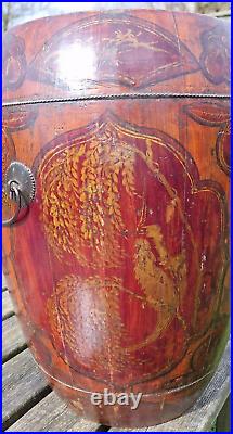Large 19th Century Decorated Chinese/Cantonese Lidded Rice/Grain Storage Barrel