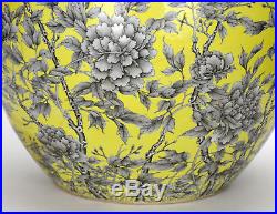 Large 19th c. Chinese Qing Yellow Glazed Black Ink Floral Porcelain Jardiniere