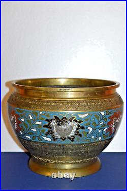 Large (1.3kg) 19th Century Chinese Bronze Cloisonne Bowl/Jardinière, c1890
