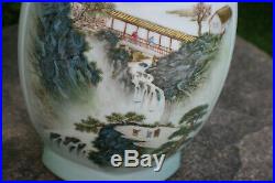 Large 20th C. Chinese Porcelain Hand Painted Picture & Writing Vase Marks