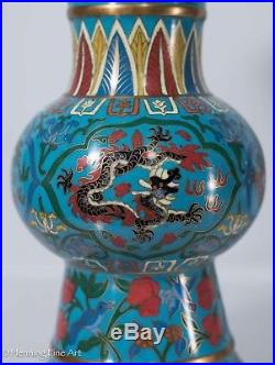 Large 30.48cm / 12inch Beautiful Chinese Cloisonne Enamel Pair Vases Oriental