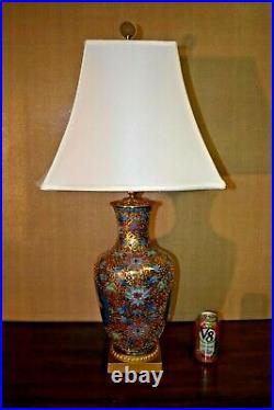Large 36 Vintage Chinese Imperial Cloisonne Vase Lamp-porcelain-asian-oriental