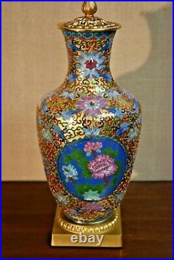 Large 36 Vintage Chinese Imperial Cloisonne Vase Lamp-porcelain-asian-oriental