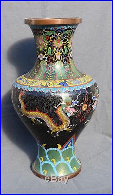 Large 40CM Chinese GUANGXU Cloisonne Enamel Pair Vase with FIVE FINGER DRAGON