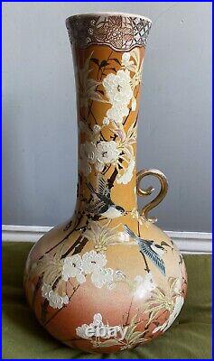 Large 40 cm Oriental Chinese Vase Birds Flowers Blossom IN NEED OF RESTORATION