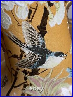 Large 40 cm Oriental Chinese Vase Birds Flowers Blossom IN NEED OF RESTORATION