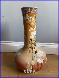 Large 40 cm Oriental Chinese Vase Birds Flowers Blossom IN NEED OF RESTORATION