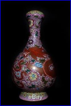 Large Amazing Antique Enamel Porcelain Flowers Vase Marks QianLong
