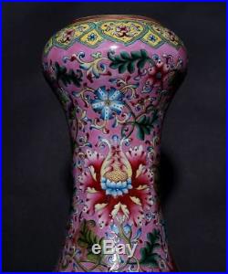 Large Amazing Antique Enamel Porcelain Flowers Vase Marks QianLong