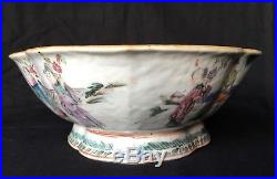 Large Antique 19th C Chinese Famille Rose Porcelain Footed Bowl 12