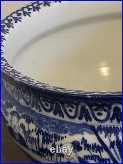 Large Antique 19thc Chinese Porcelain Jardiniere Vase, Scholar Holding Scroll