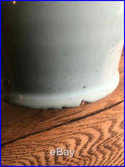 Large Antique Chinese 19th c Blue & White Celadon Porcelain Floor Baluster Vase