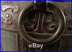 Large Antique Chinese Archaistic Bronze Vase Vessel Ring Handle 3 Character Mark