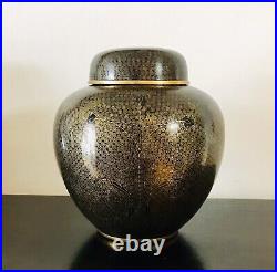 Large Antique Chinese Black Monochrome Cloisonne Lidded Ginger Jar/vase 7 Tall