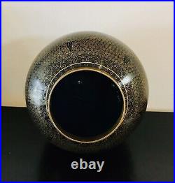 Large Antique Chinese Black Monochrome Cloisonne Lidded Ginger Jar/vase 7 Tall