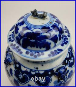 Large Antique Chinese Blue And White Lidded Jar 17.5