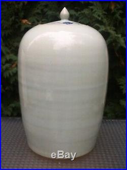 Large Antique Chinese Blue White Celadon Porcelain Jar Vase w Lid