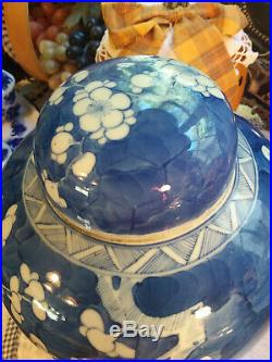 Large Antique Chinese Blue and White Porcelain Covered Prunus Jar, Ginger Jar